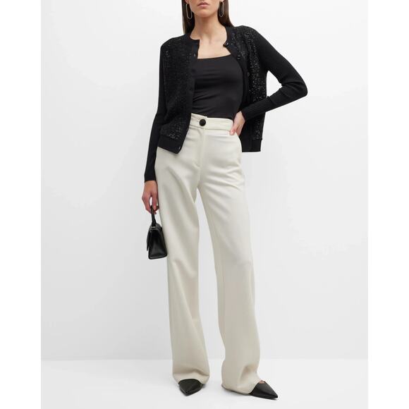 CURRENT St John Sequin-Front Wide Rib Knit Wool Silk Cardigan sz M $795 - Picture 12 of 13